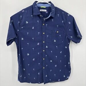Tommy Bahama Mens Blue Martini Vacation Seersucker Shirt Size L Beach Resort